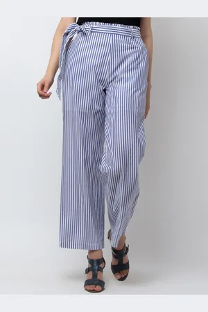 DODO & MOA Women Mid-Rise Striped Parallel Trousers