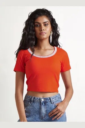 COVER STORY Women Orange Crop T-shirt