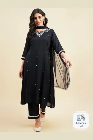 Azira Floral Embroidered Thread Work Straight Kurta With Palazzos & Dupatta