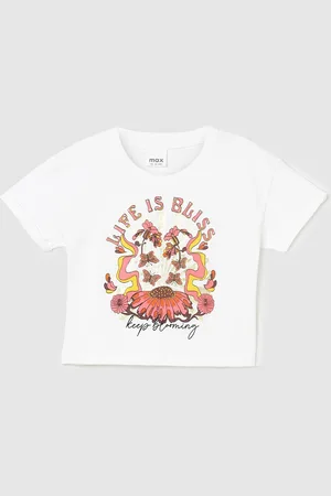 Max Collection Girls Graphic Printed Round Neck Short Sleeves Cotton Regular T-shirt