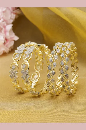 Zeneme Set Of 4 Gold-Plated American Diamond Studded Bangles