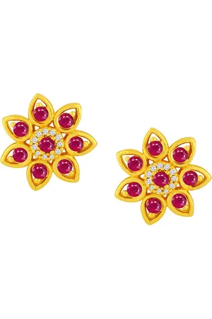 Alamod Gold-Plated Floral Studs Earrings