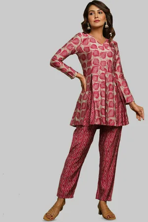 CRAFTED FOR YOU V-neck Ethnic Printed Angrakha Kurti with Palazzos