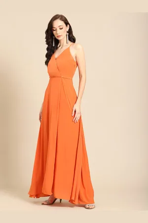 DODO & MOA Women Orange Crepe Maxi Dress