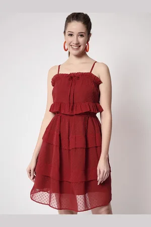 CHARMGAL Self Design Layered Georgette Fit & Flare Dress