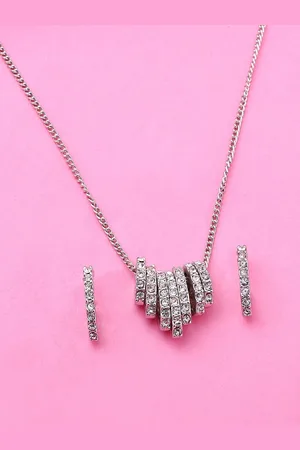 ESTELE Rhodium-Plated Crystal Studded Jewellery Set