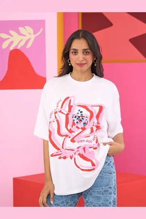 THE CLOTHING FACTORY Emily in Paris Drop-Shoulder Sleeves Cotton Oversized T-shirt