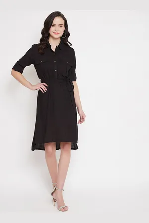 Color Cocktail Women Black Solid Shirt Dress