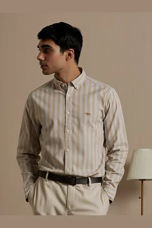 Andamen Premium Vertical Striped Button Down Collar Slim Fit Cotton Formal Shirt