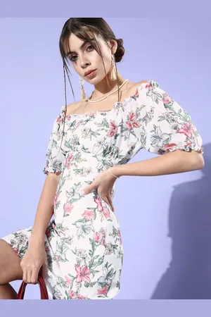 DODO & MOA Women Classic White Romantic Florals Dress