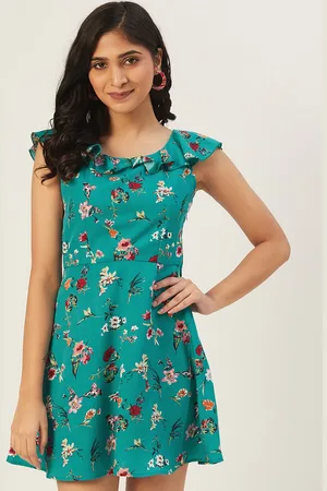 DODO & MOA Women Blue & red Floral Print A-Line Dress