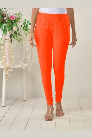 Lyra Women Orange Solid Churidar Length Leggings