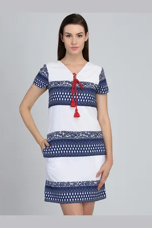 DODO & MOA Women White & Blue Printed Sheath Dress
