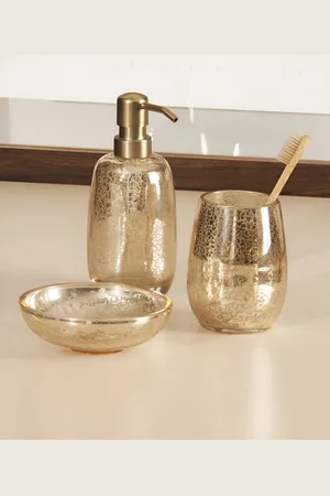 OBSESSIONS Gold-Toned 3 Pieces Glass Transparent Bath Accessories Set 400ml