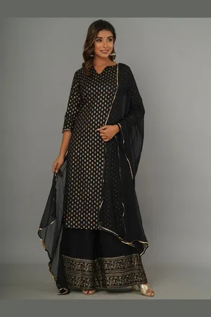 CRAFTED FOR YOU Floral Printed Notched Neck Gotta Patti Kurta With Palazzos & Dupatta