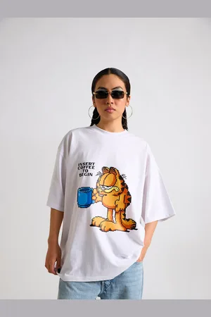 THE CLOTHING FACTORY Graphic Garfield Printed Cotton Applique Oversized T-shirt