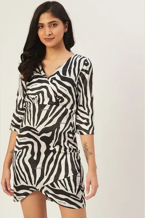 DODO & MOA Women White & Black Zebra Print Wrap Dress