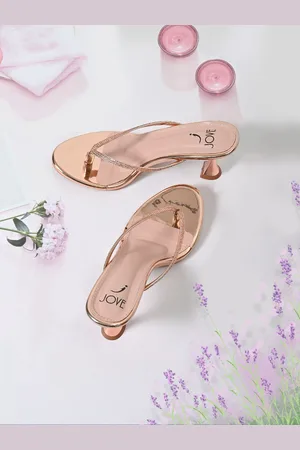 Jove Women Rose Gold Ethnic Embellished Kitten Heels