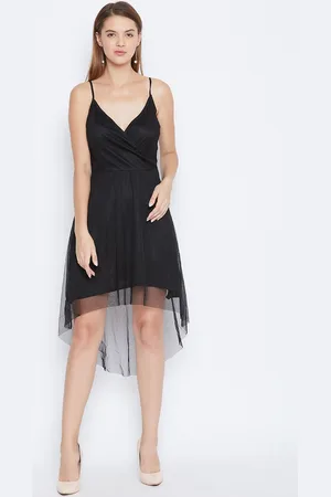 DODO & MOA Women Black Net Semi-Sheer Solid A-Line Dress