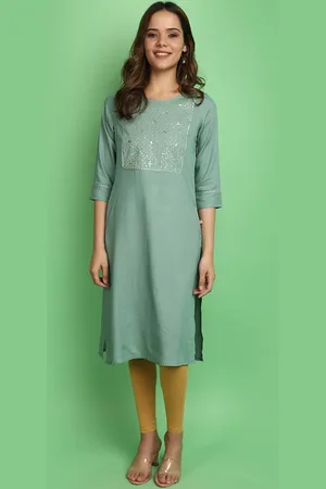 V-Mart Round Neck Thread Work Embroidered Straight Kurta