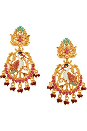 Alamod Gold-Plated Peacock Shaped Drop Earrings