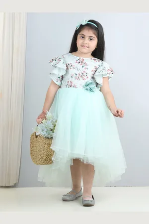 Toy Balloon Kids Girls Floral Printed Embellished Net Fit & Flare High-Low Dress