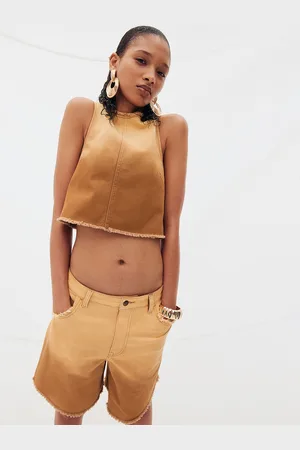 H&M Women Pure Cotton Frayed-Edge Bermuda Shorts