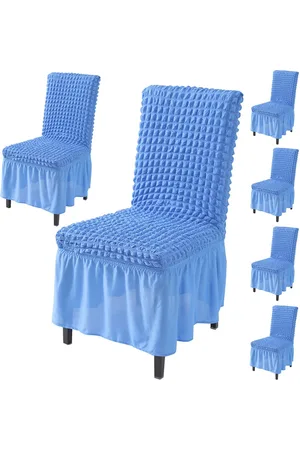 HOKIPO Blue 6 Pieces Bubble Frill Stretchable Chair Covers