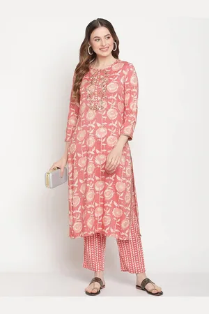 BE INDI Women Floral Printed Straight Kurta with Trousers Set