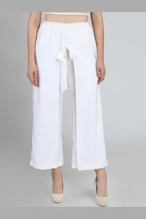 DODO & MOA Women White Regular Fit Solid Regular Trousers