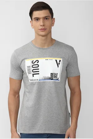 V Dot Men Grey Typography Printed Cotton Slim Fit T-shirt