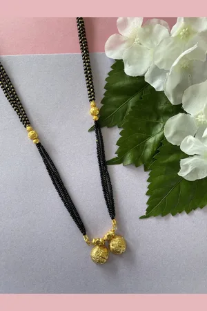 Digital Dress Room Black Long Gold-Plated Beaded Mangalsutra