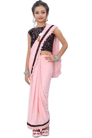Dhyey Fashion Girls Sequinned Ready to Wear Saree