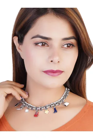 ESTELE Rhodium-Plated Crystals Studded Layered Charm Necklace