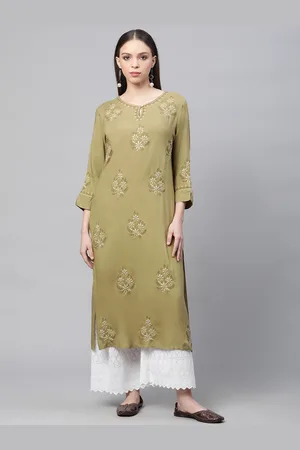 akheri Women Ethnic Motifs Embroidered Chikankari Kurta