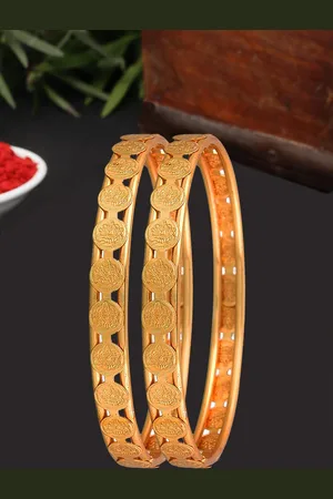 Zeneme Set of 2 Gold-Plated Mahalakshmi Temple Coin Detailed Bangles