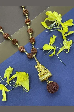 Digital Dress Room Men Brass Gold-Plated Lord Shiva Rudraksha Necklace