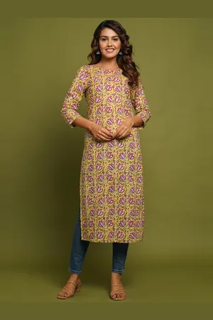 CRAFTED FOR YOU Women Yellow & Red Floral Printed Pure Cotton Kurta