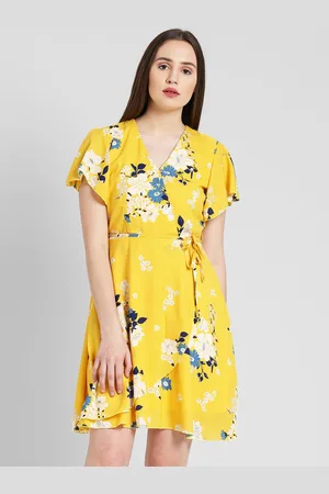 DODO & MOA Women Yellow Printed Wrap Dress