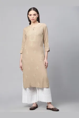 akheri Women Ethnic Motifs Embroidered Chikankari Kurta