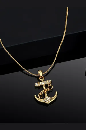 ESTELE Gold-Plated Stone-Studded Designed Pendant With Chain