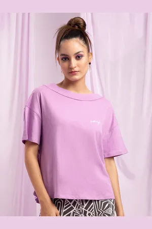 KENDALL + KYLIE Women Purple Drop-Shoulder Sleeves Oversized T-shirt