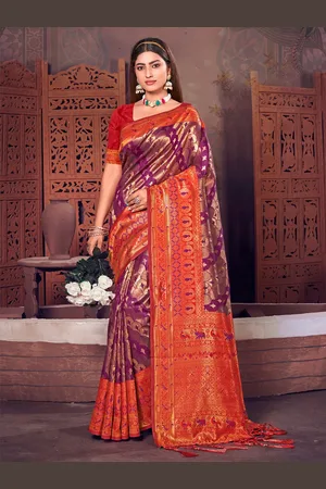 SANGAM PRINTS Ethnic Motifs Woven Design Zari Kanjeevaram Saree