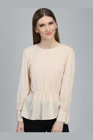 DODO & MOA Women Peach-Coloured Solid Peplum Top