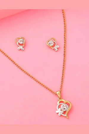 ESTELE Gold Plated CZ Heart Shaped Pendant Necklace Set