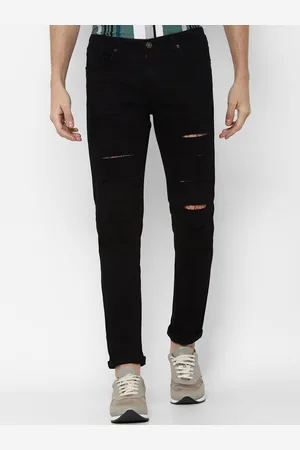 Forever 21 Men Black Slim Fit Mildly Distressed Jeans