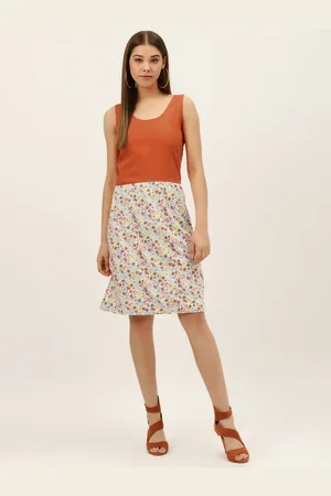 DODO & MOA Women Rust Orange Floral Print A-Line Dress