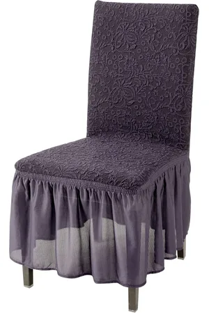 HOKIPO Grey Jacquard Frill Stretchable Chair Cover