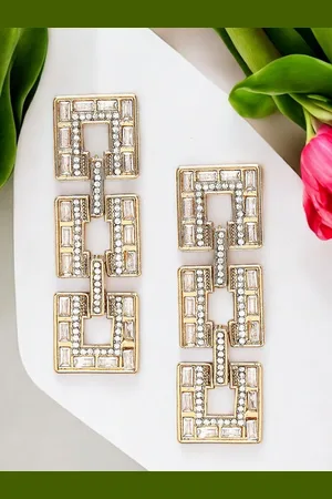 FÁBULA Square Crystals Drop Earrings