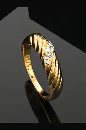 ESTELE Gold-Plated Crystal Studded Twisted Slip-On Finger Ring
